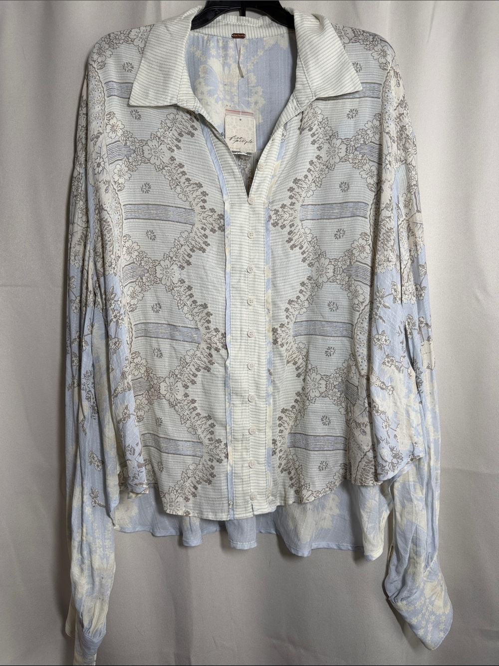 NWT Free People Virgo Baby Button Down Top Blue Combo Floral Paisley Medium